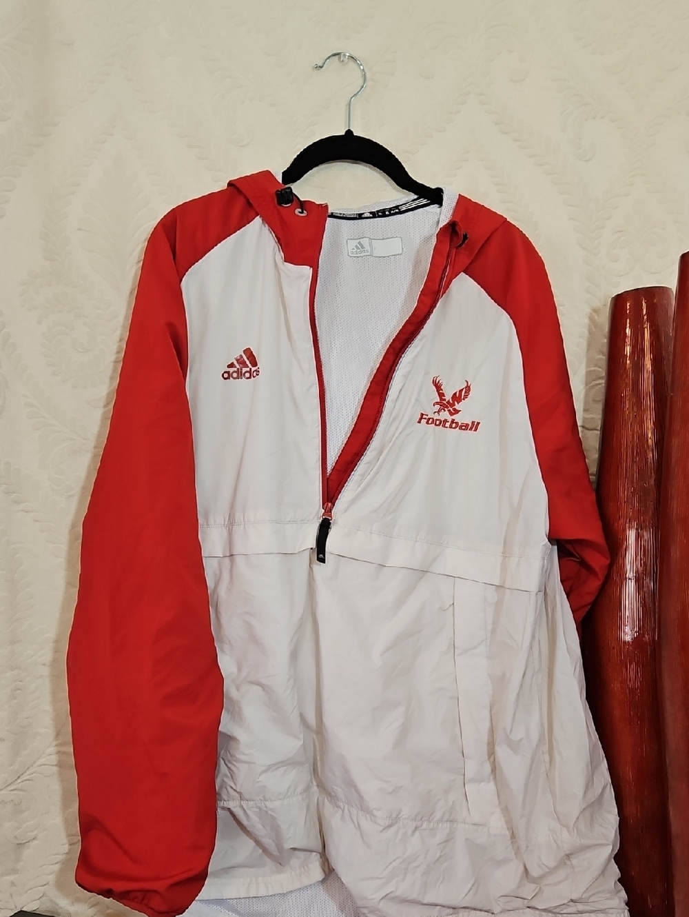 adidas White and Red Pullover Football Windbreaker WSU